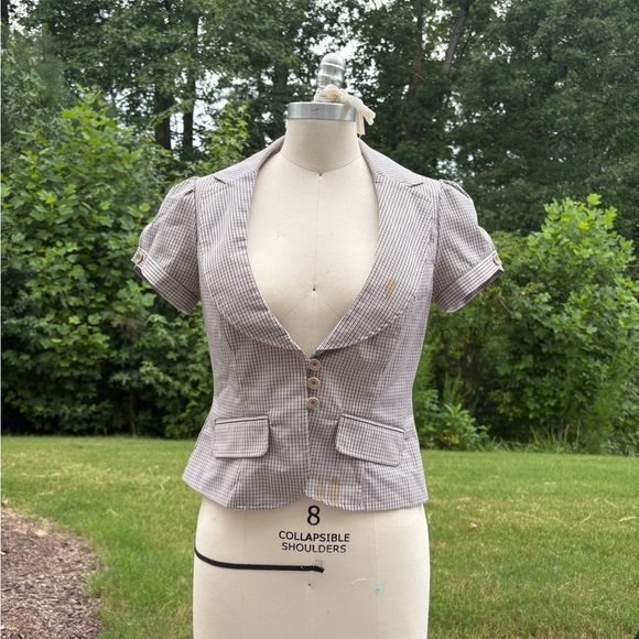 Guess Women's Gray Plaid Short Sleeve Blazer - Picture 1 of 8